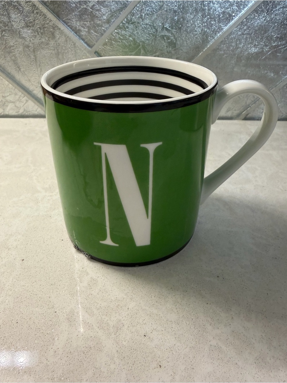 kate spade Green and White Monogram N Mug
